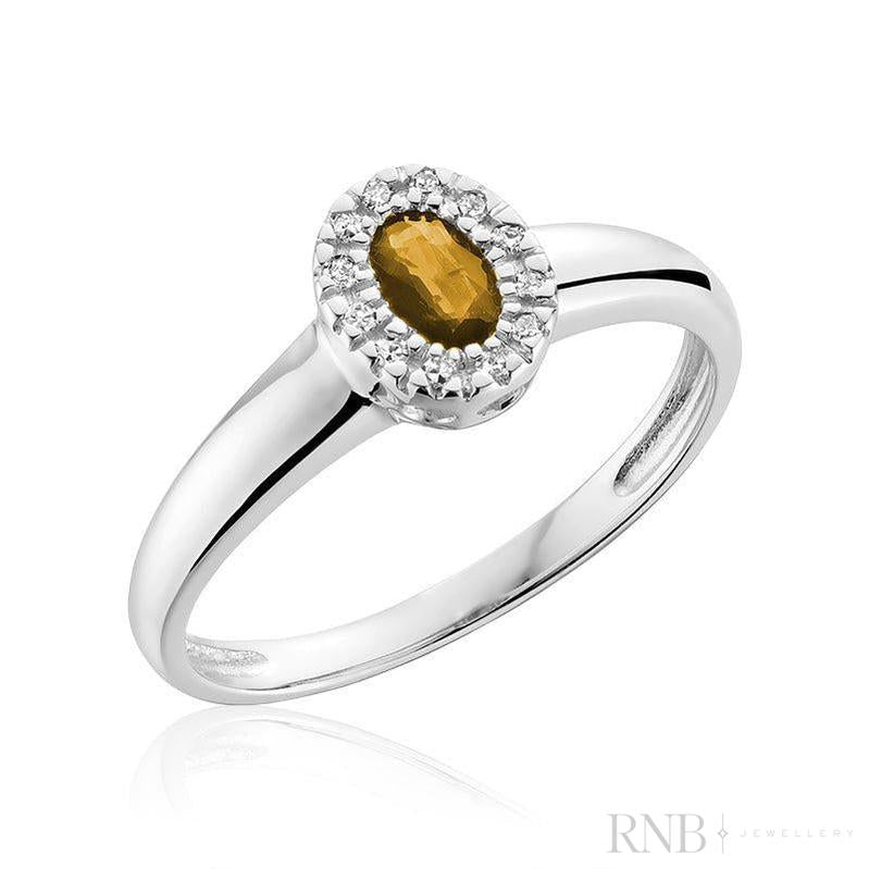 Oval Citrine & Diamond Halo Ring-RNB Jewellery