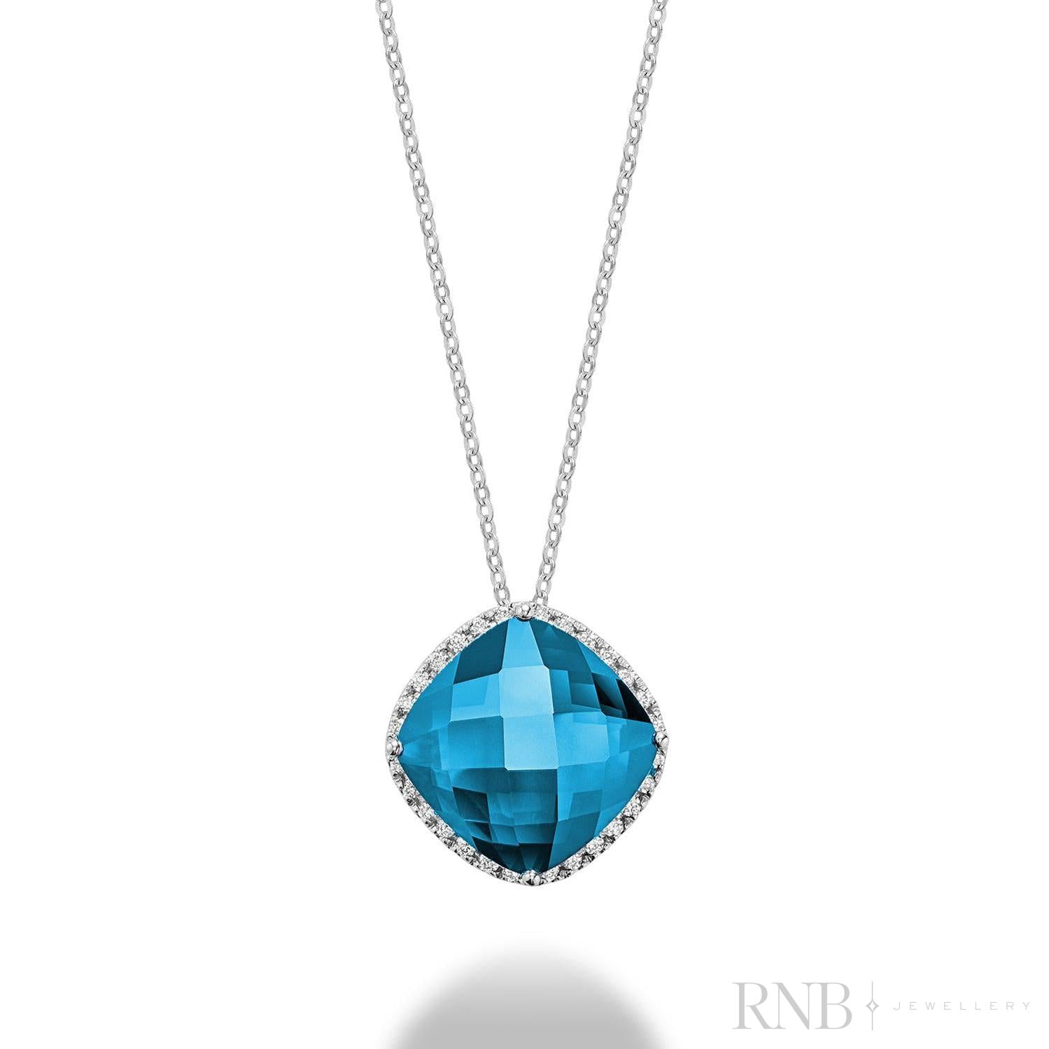 Cushion Cut Precious Stone & Diamond Halo Pendant-RNB Jewellery