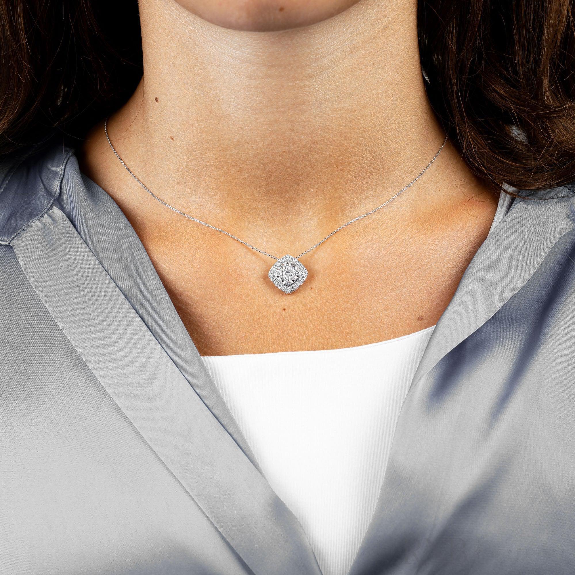 Cushion Shape Pave Halo Diamond Pendant-RNB Jewellery