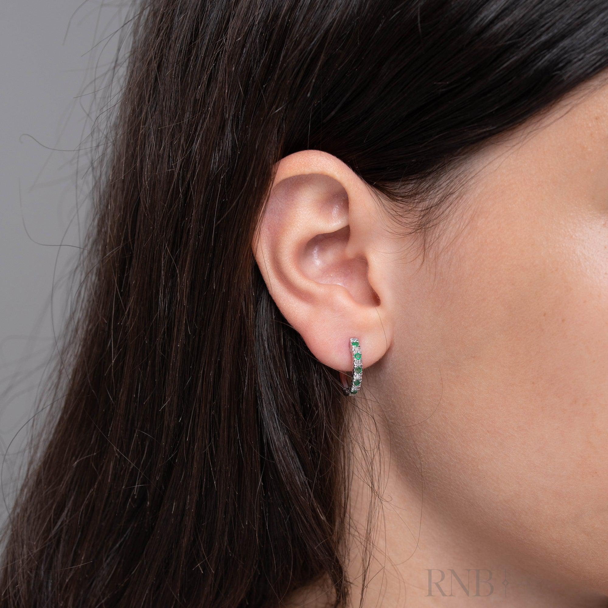 Precious Stone & Diamond Huggie Earrings-RNB Jewellery