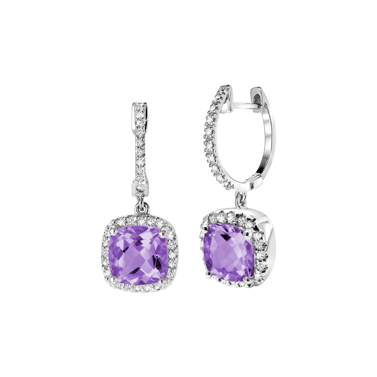 Cushion Cut Precious Stone & Diamond Halo Dangle Earrings