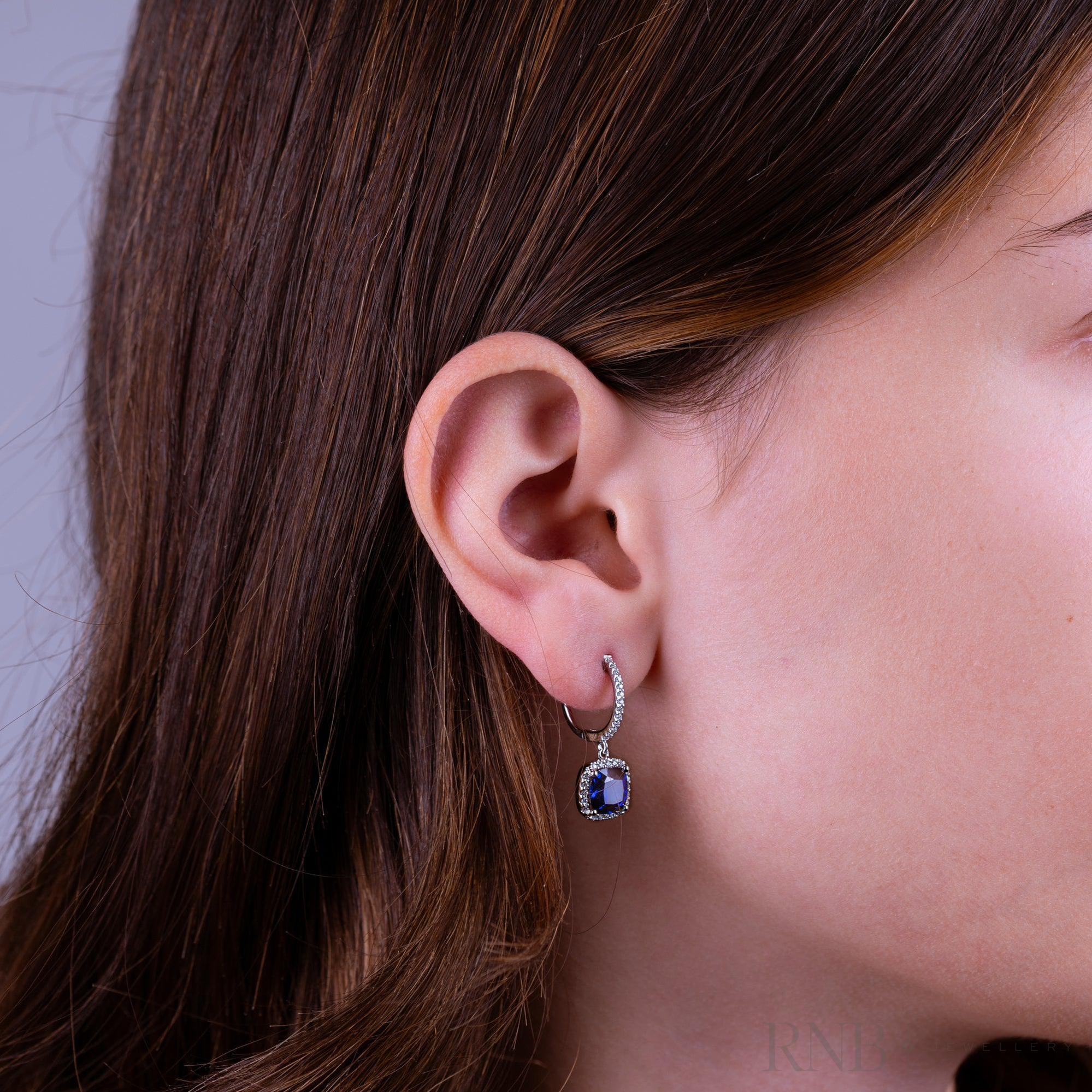 Cushion Cut Precious Stone & Diamond Halo Dangle Earrings-RNB Jewellery