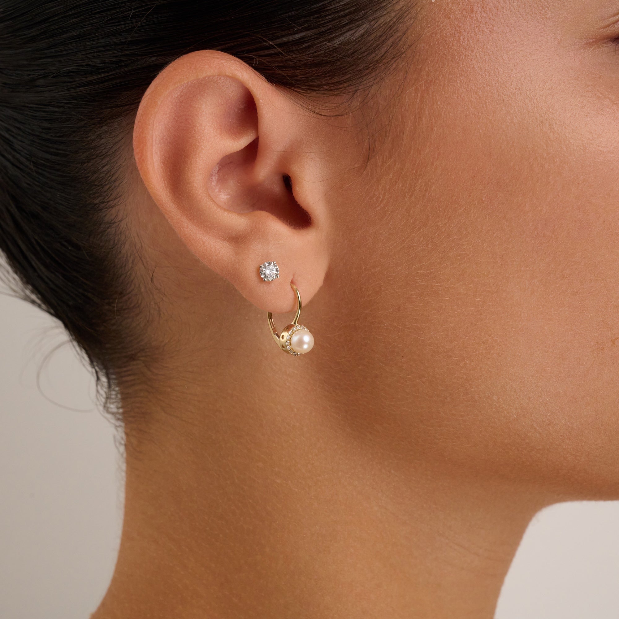 Cultured Pearl & Halo Diamonds Dangle Earrings