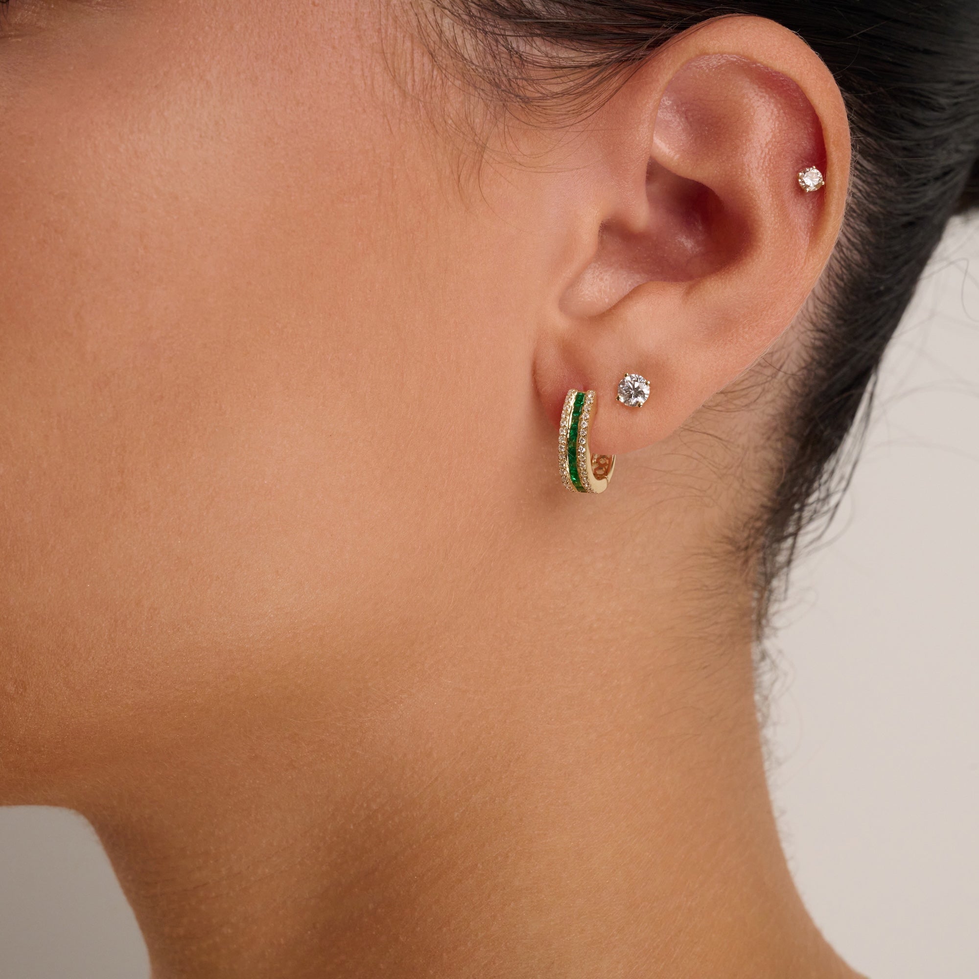 Precious Stones & Diamond Huggie Earrings