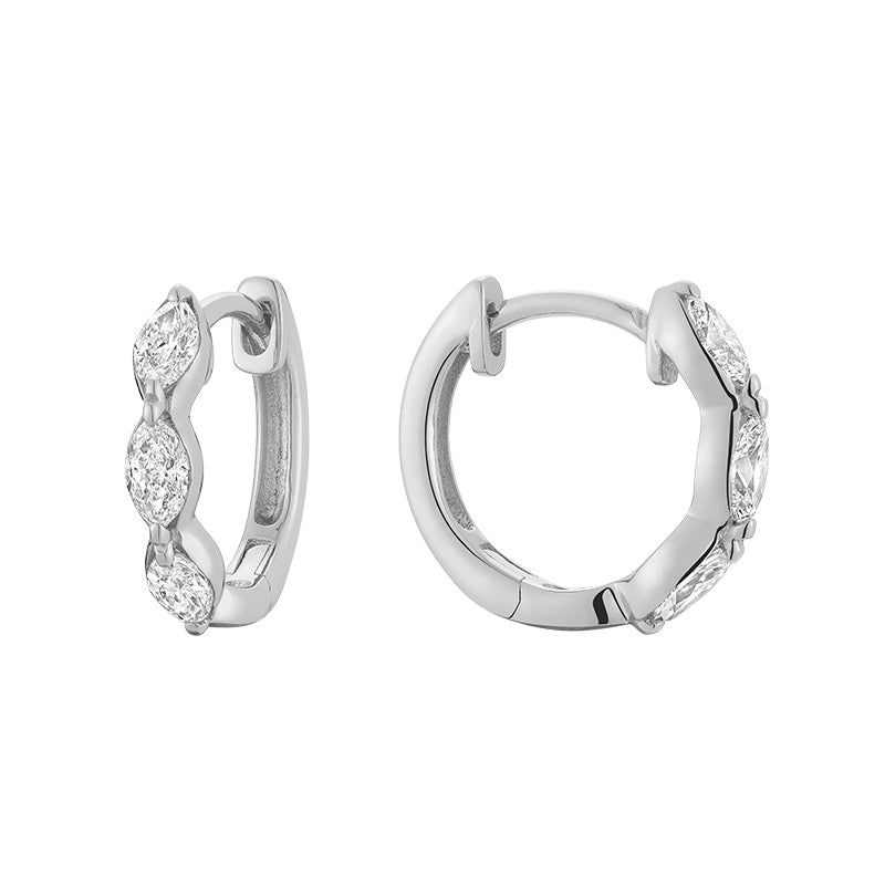 Dainty Marquise Diamond Huggie Earrings