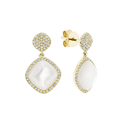 Mother of Pearl and Diamond Dangle Stud Earrings - RNB Jewellery