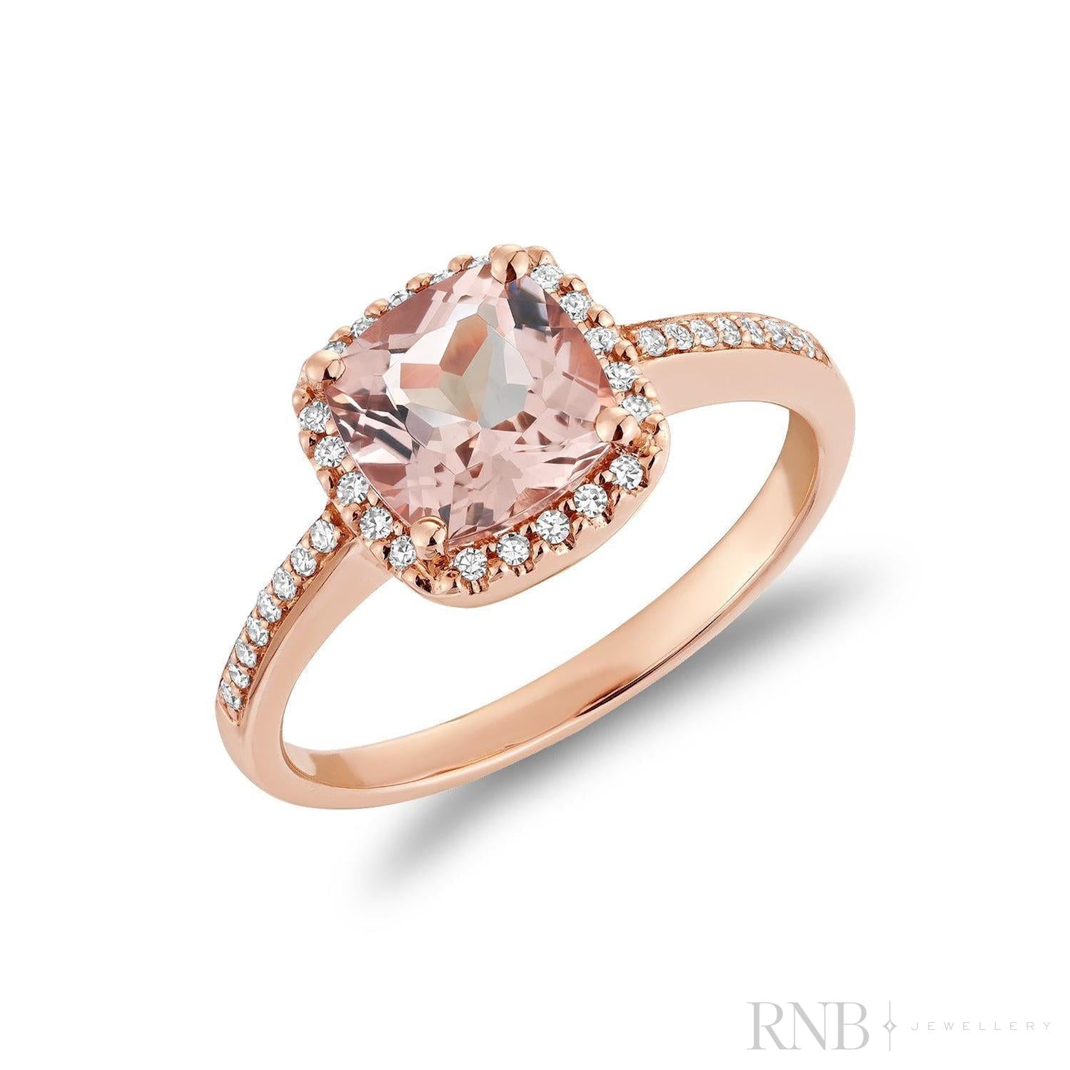 Cushion Cut Morganite Halo Diamond Ring-RNB Jewellery