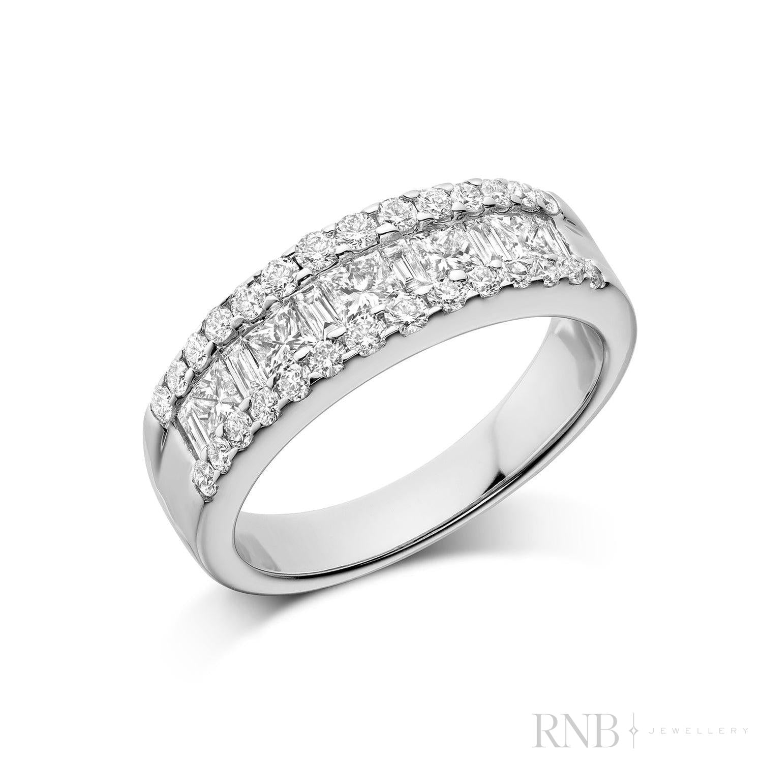 Semi Eternity Princess Cut, Baguette & Round Diamond Band-RNB Jewellery