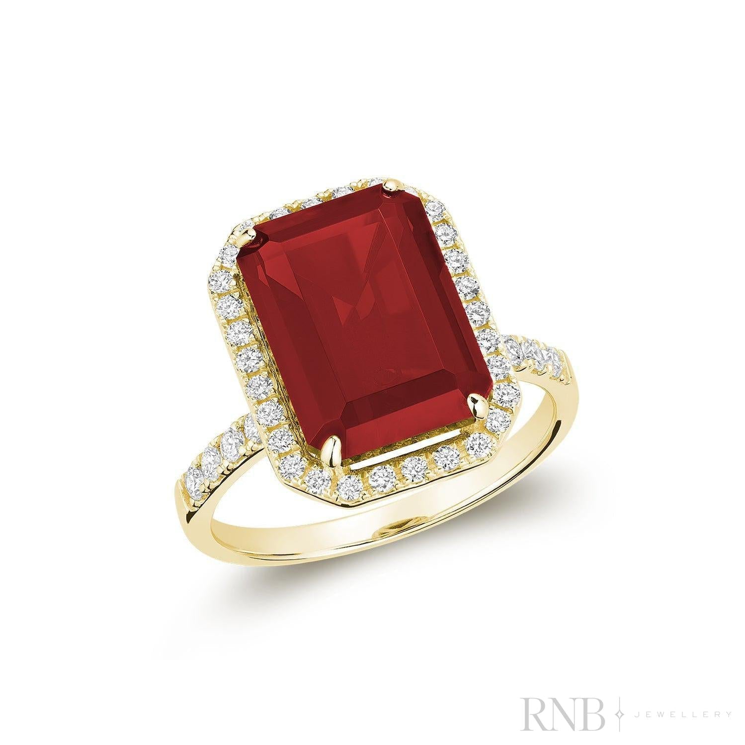 Emerald Cut Gemstone & Diamond Ring-RNB Jewellery