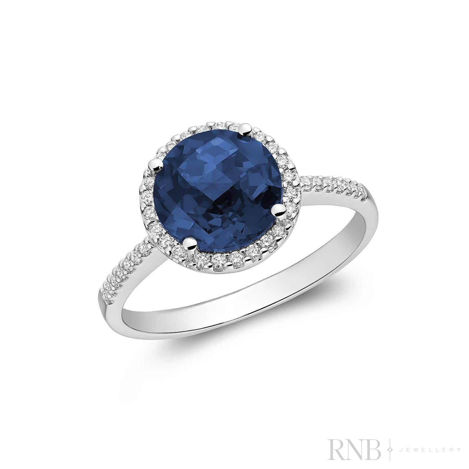 Round Precious Stone & Diamond Halo Ring-RNB Jewellery