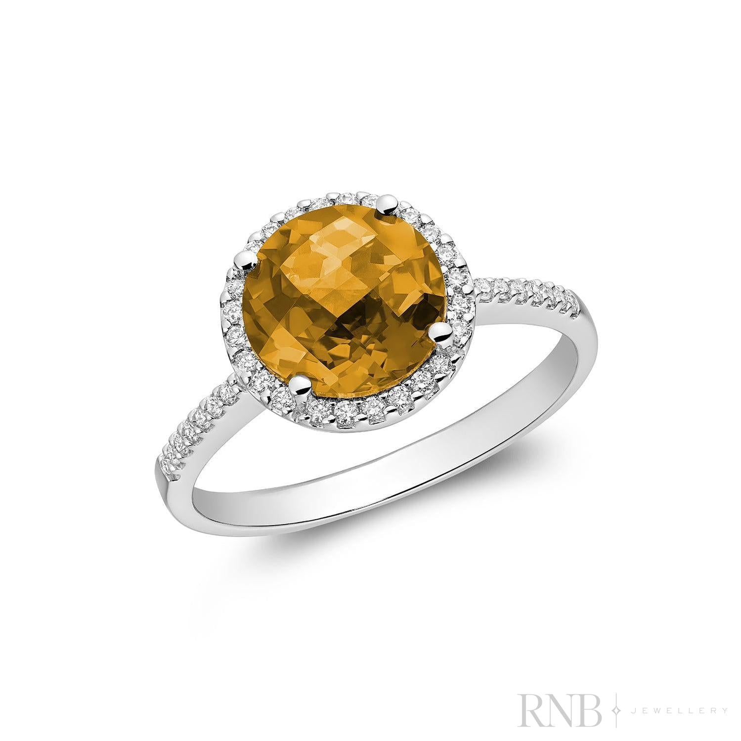 Round Citrine & Diamond Halo Ring-RNB Jewellery