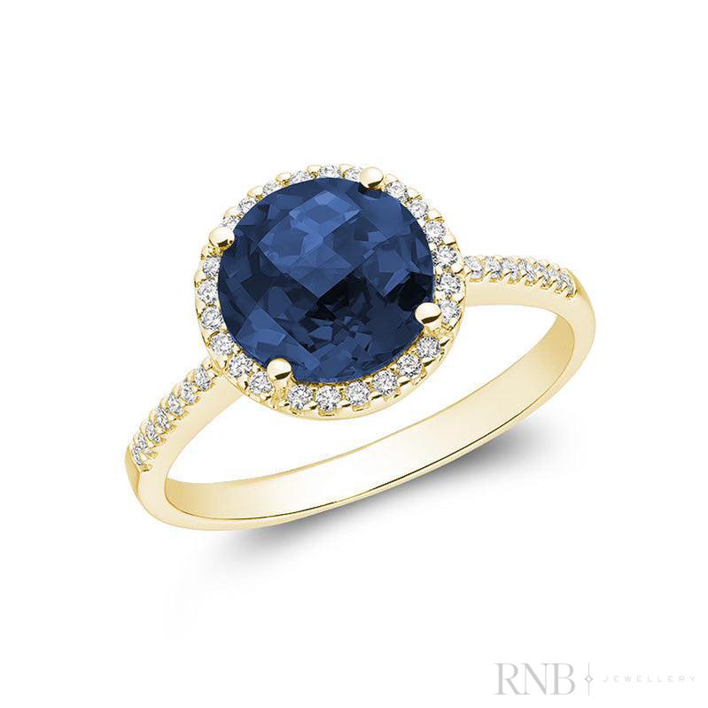 Round Precious Stone & Diamond Halo Ring-RNB Jewellery