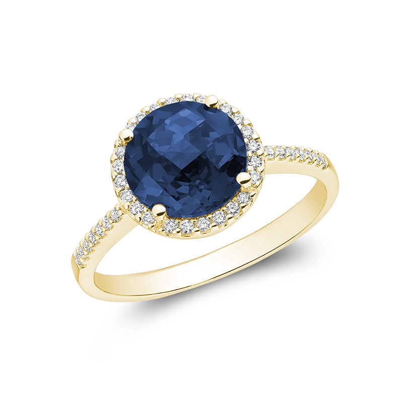 Round Precious Stone & Diamond Halo Ring