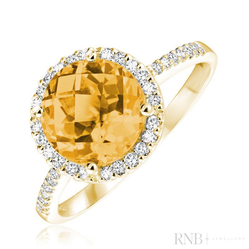 Round Citrine & Diamond Halo Ring-RNB Jewellery