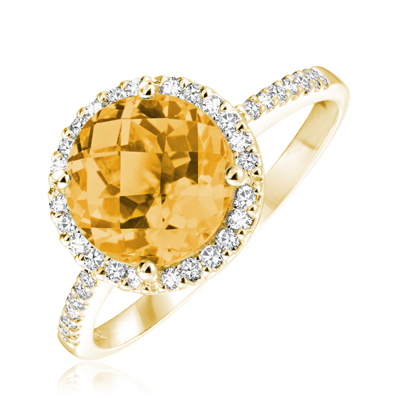 Round Citrine & Diamond Halo Ring