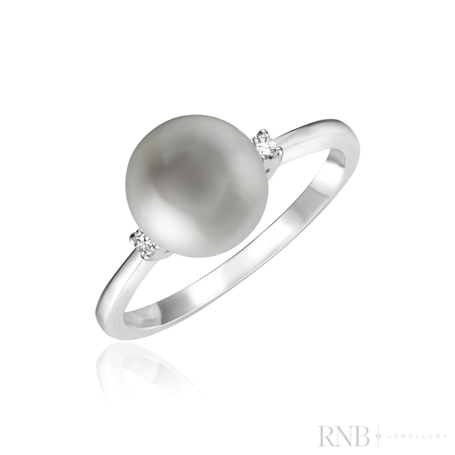 White Grey Pearl & Diamond Ring-RNB Jewellery