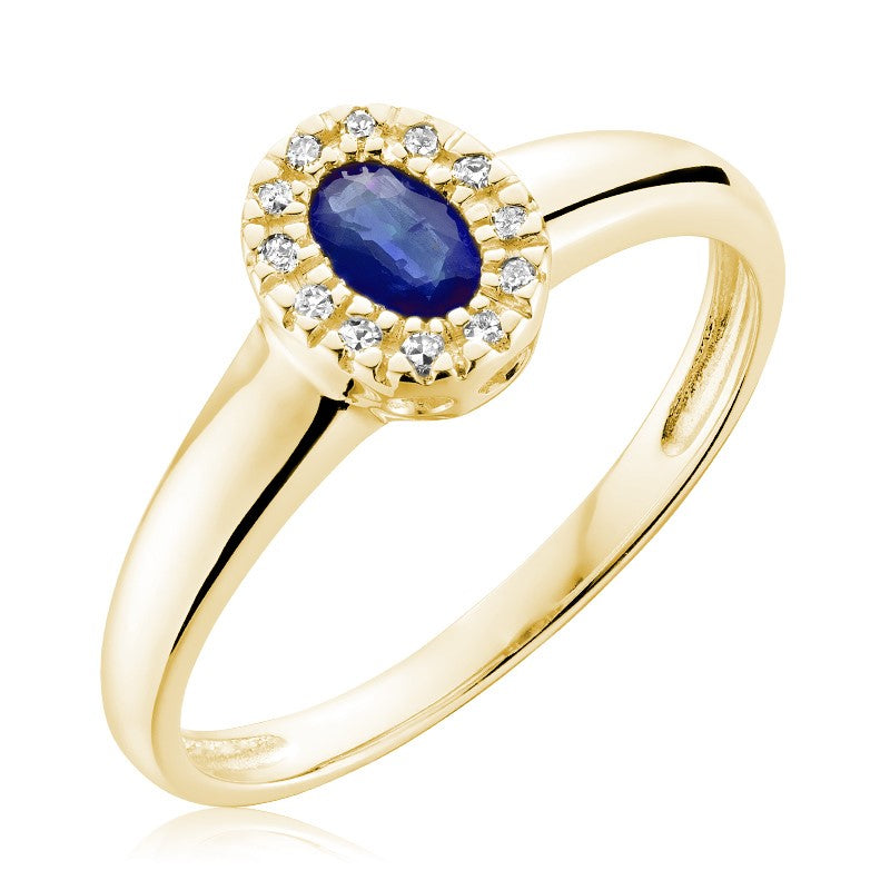 Oval Blue Sapphire & Diamond Halo Ring Size 4