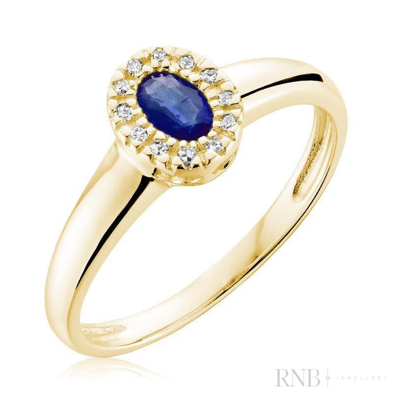 Oval Blue Sapphire & Diamond Halo Ring Size 4-RNB Jewellery