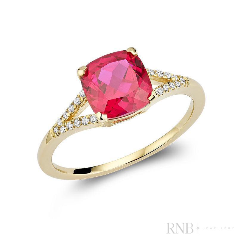 Cushion Created Ruby Diamond Ring-RNB Jewellery