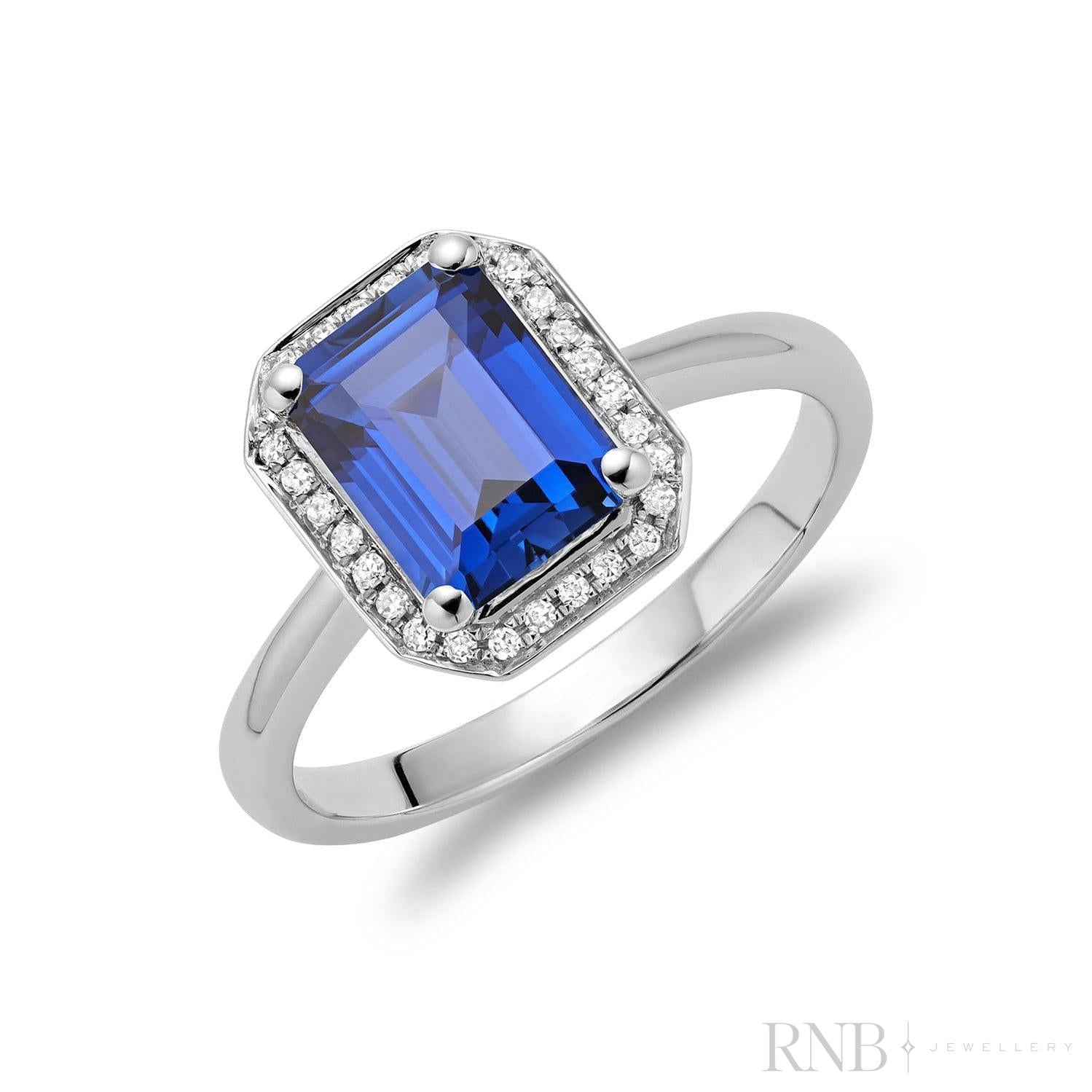 Emerald Cut Gemstone & Diamond Ring-RNB Jewellery