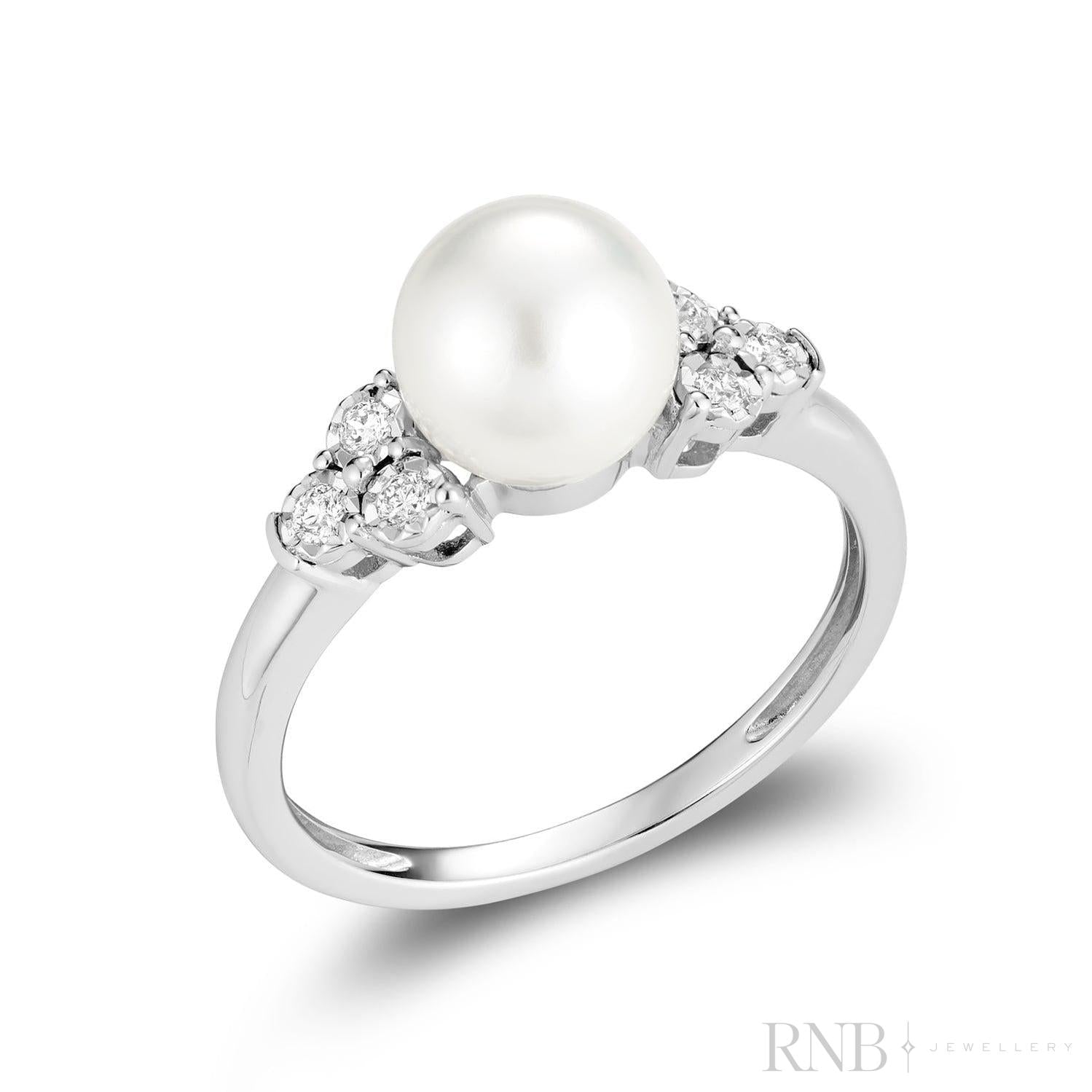 Pearl and Illusion Trinity Diamond Ring-RNB Jewellery