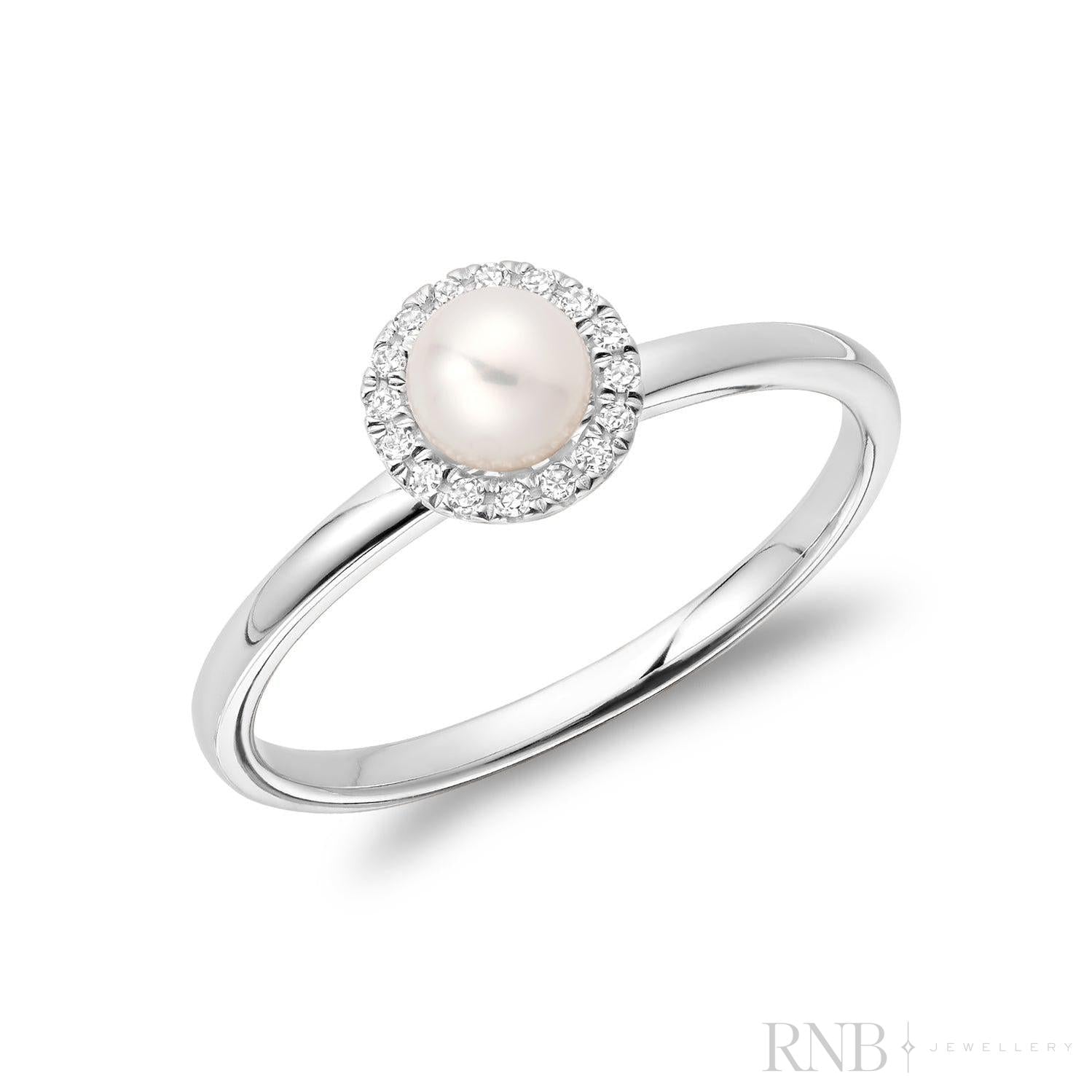 Pearl & Halo Diamond Ring-RNB Jewellery