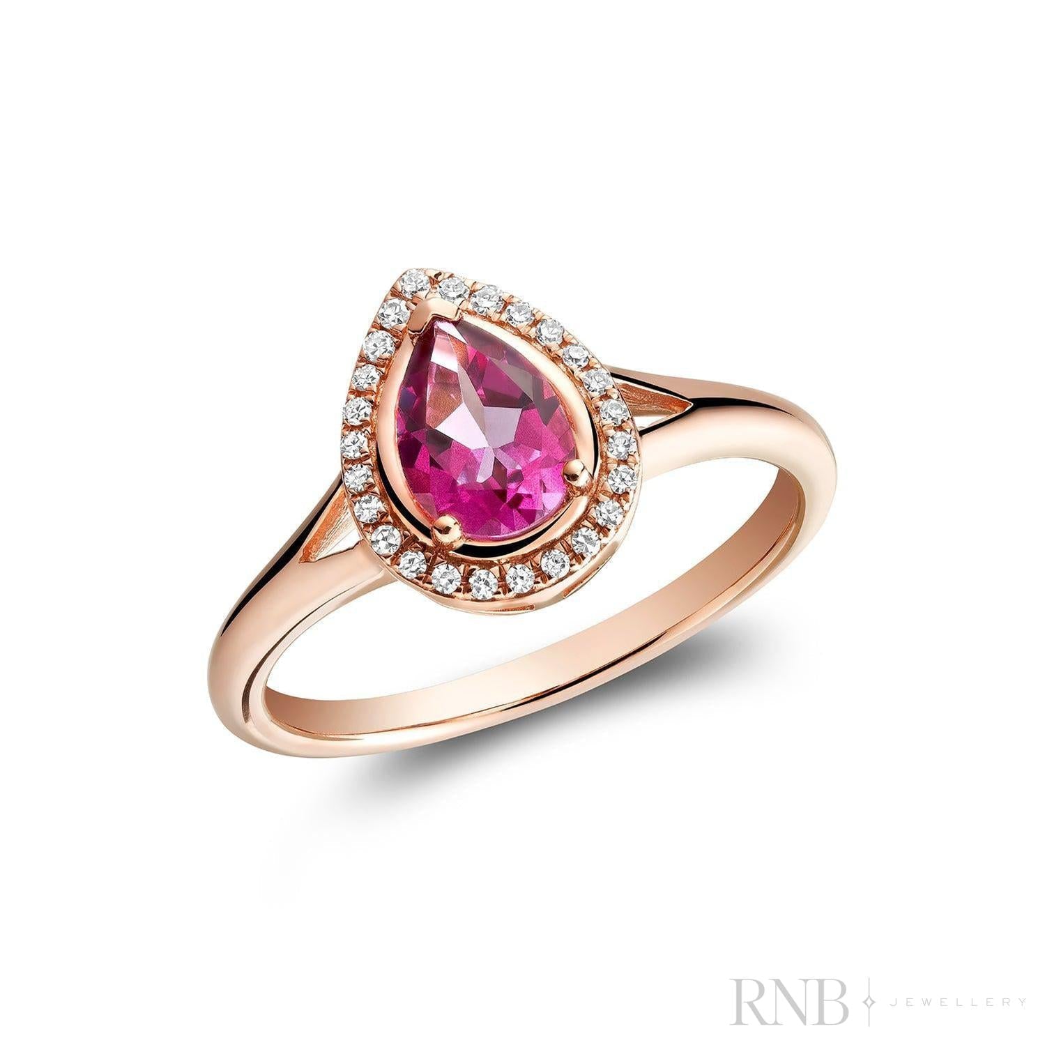 Pear Shape Pink Topaz and Diamond Halo Ring-RNB Jewellery