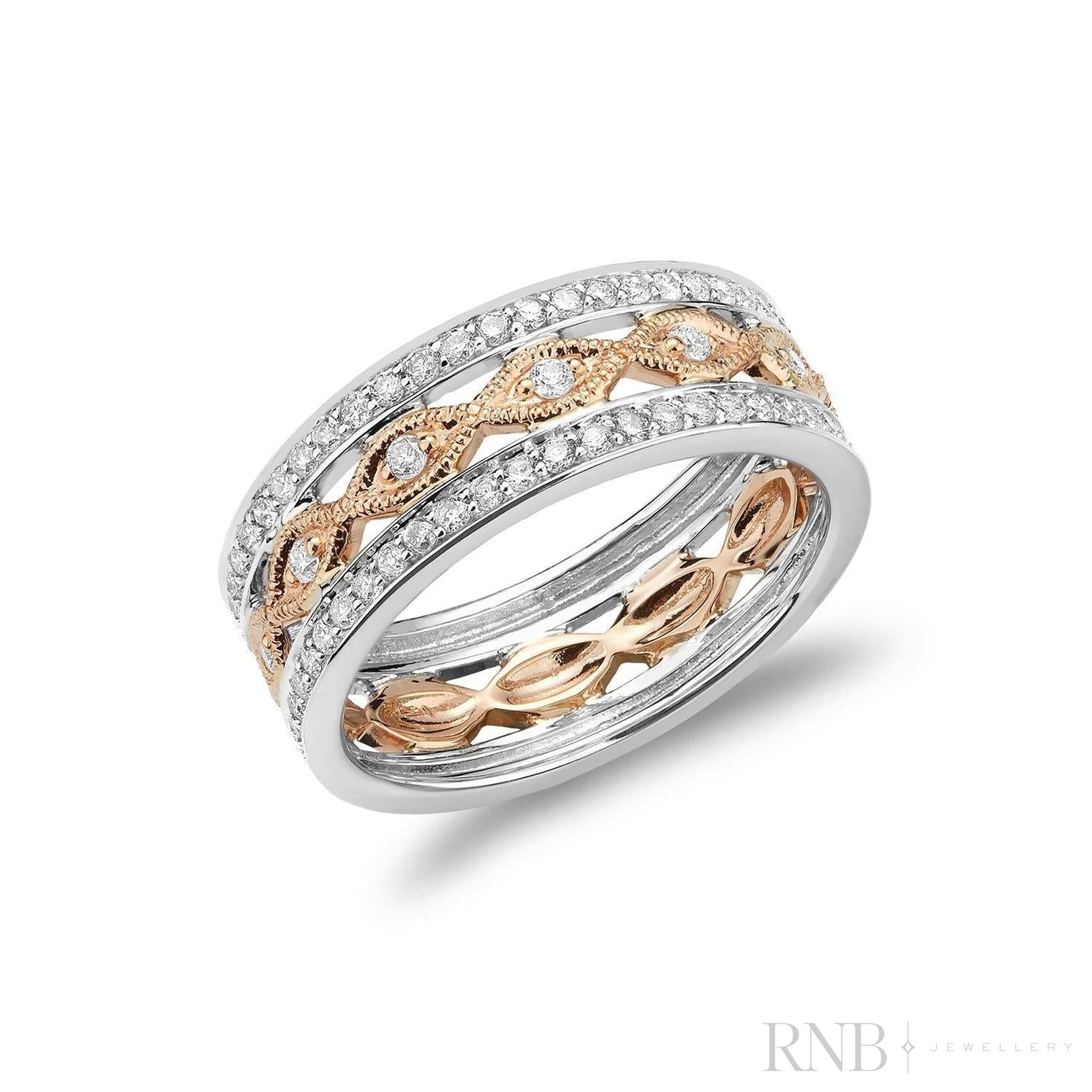 Three Row Pave Diamond & Marquise Milgrain Ring-RNB Jewellery