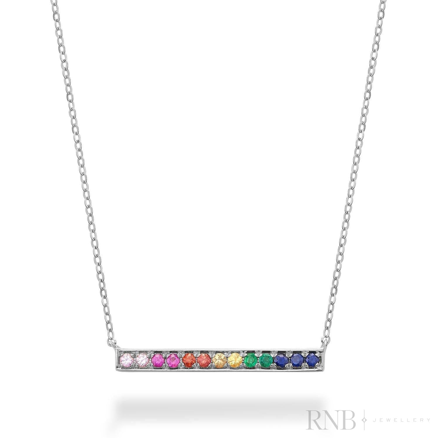 White Gold Rainbow Bar Necklace-RNB Jewellery