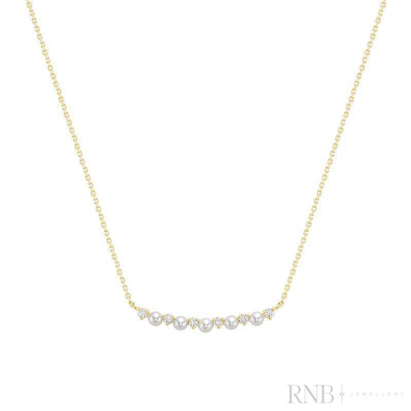 Cultured Pearl & Diamond Bar Necklace-RNB Jewellery