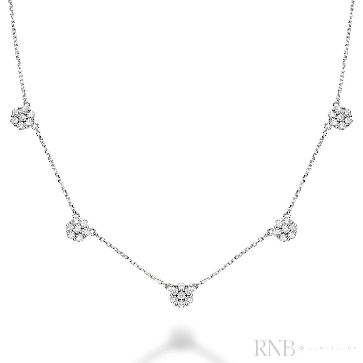 Flower Stationed Diamond Necklace-RNB Jewellery