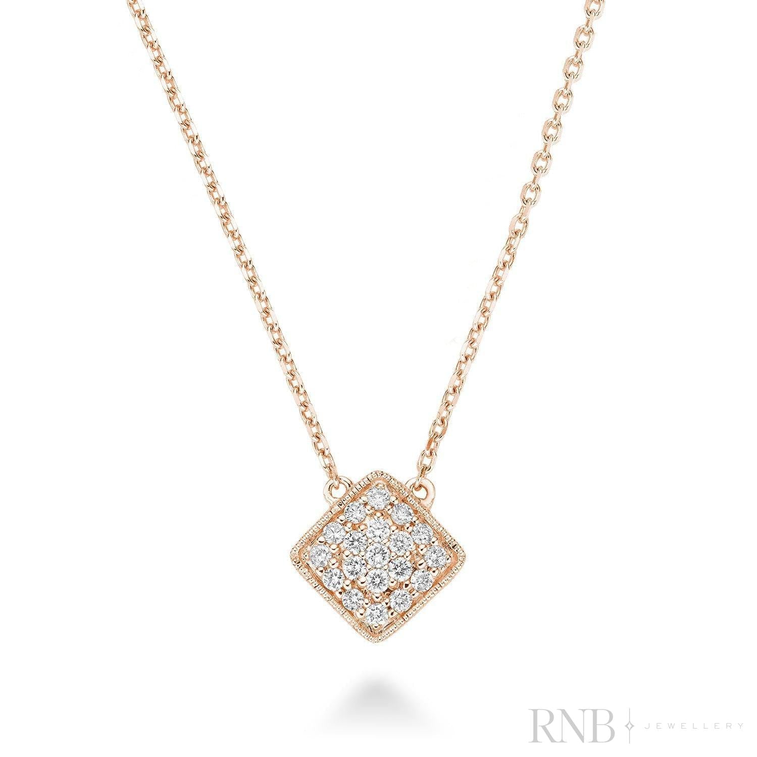 Square Milgrain Diamond Necklace-RNB Jewellery