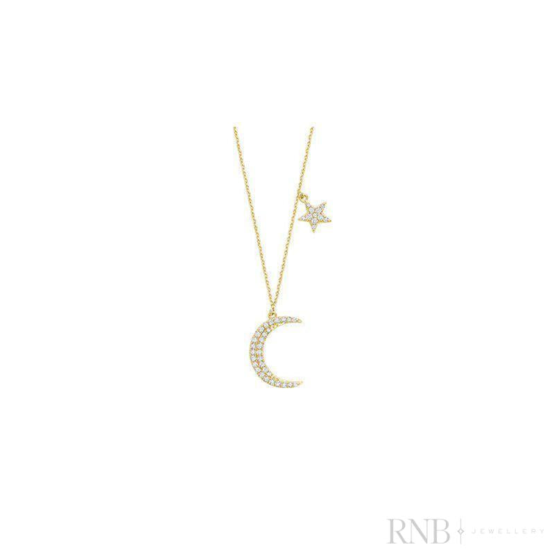 Moon & Star Diamond Necklace-RNB Jewellery