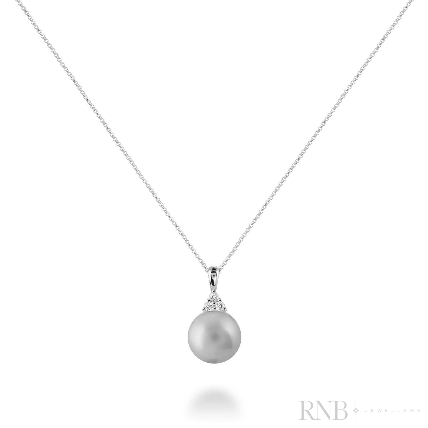 Cultured Pearl & Trinity Diamond Pendant-RNB Jewellery