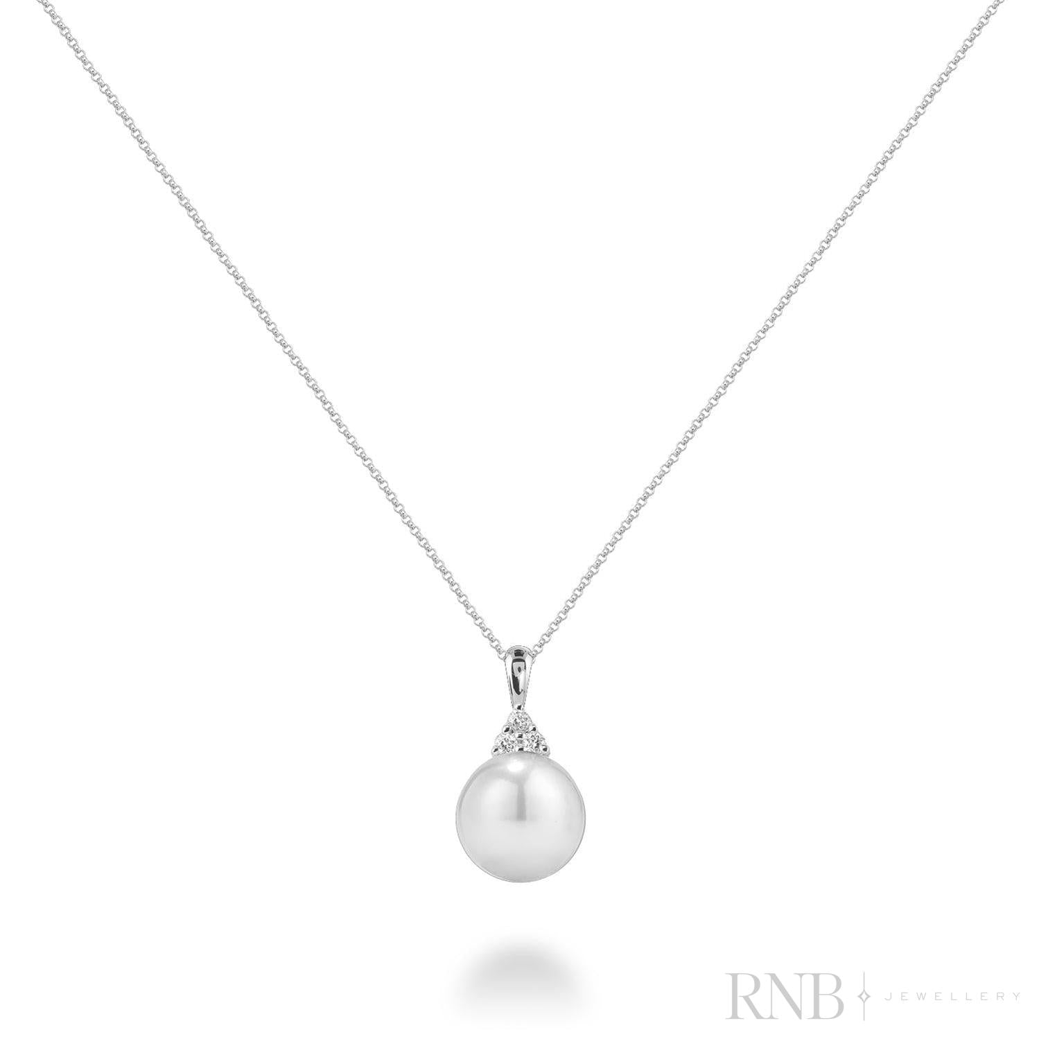 Cultured Pearl & Trinity Diamond Pendant-RNB Jewellery