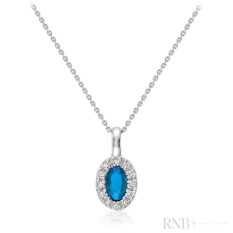 Oval Precious Stone & Halo Diamond Pendant-RNB Jewellery