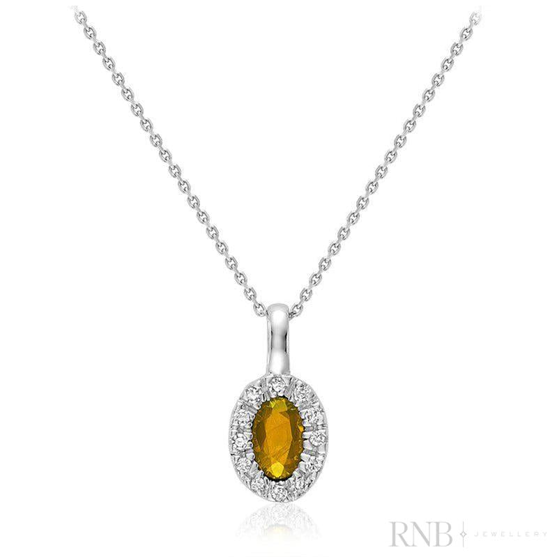 Oval Precious Stone & Halo Diamond Pendant-RNB Jewellery