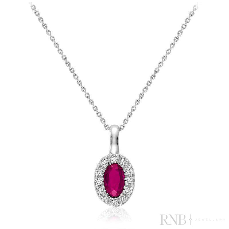 Oval Precious Stone & Halo Diamond Pendant-RNB Jewellery