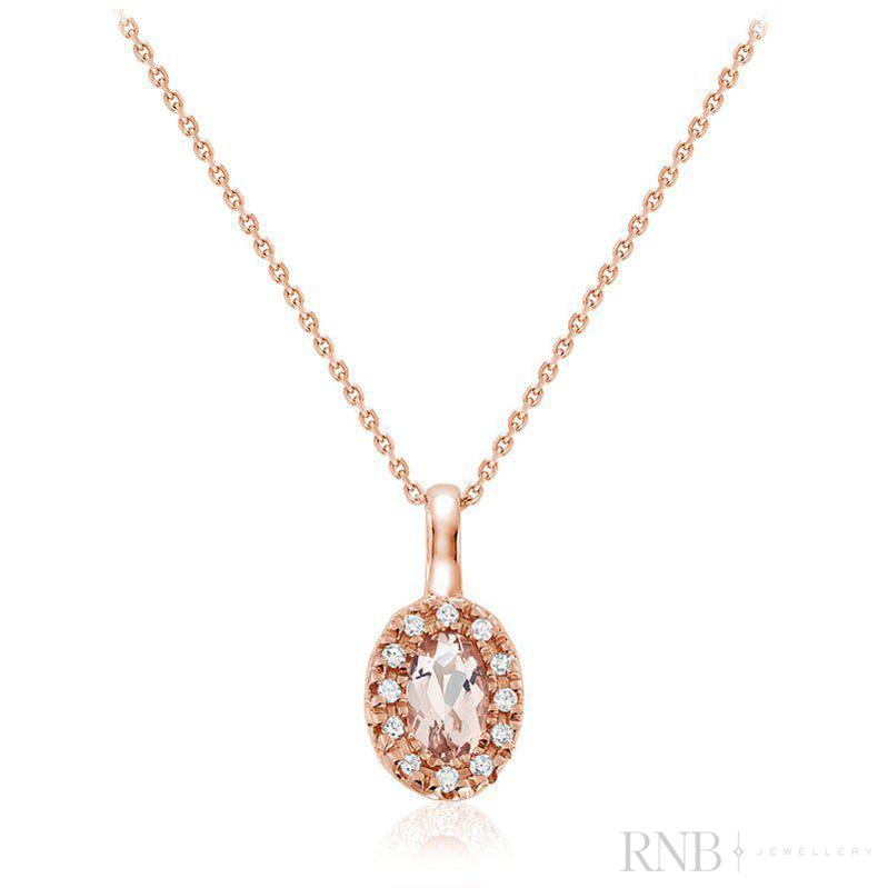 Oval Morganite and Diamond Halo Pendant-RNB Jewellery