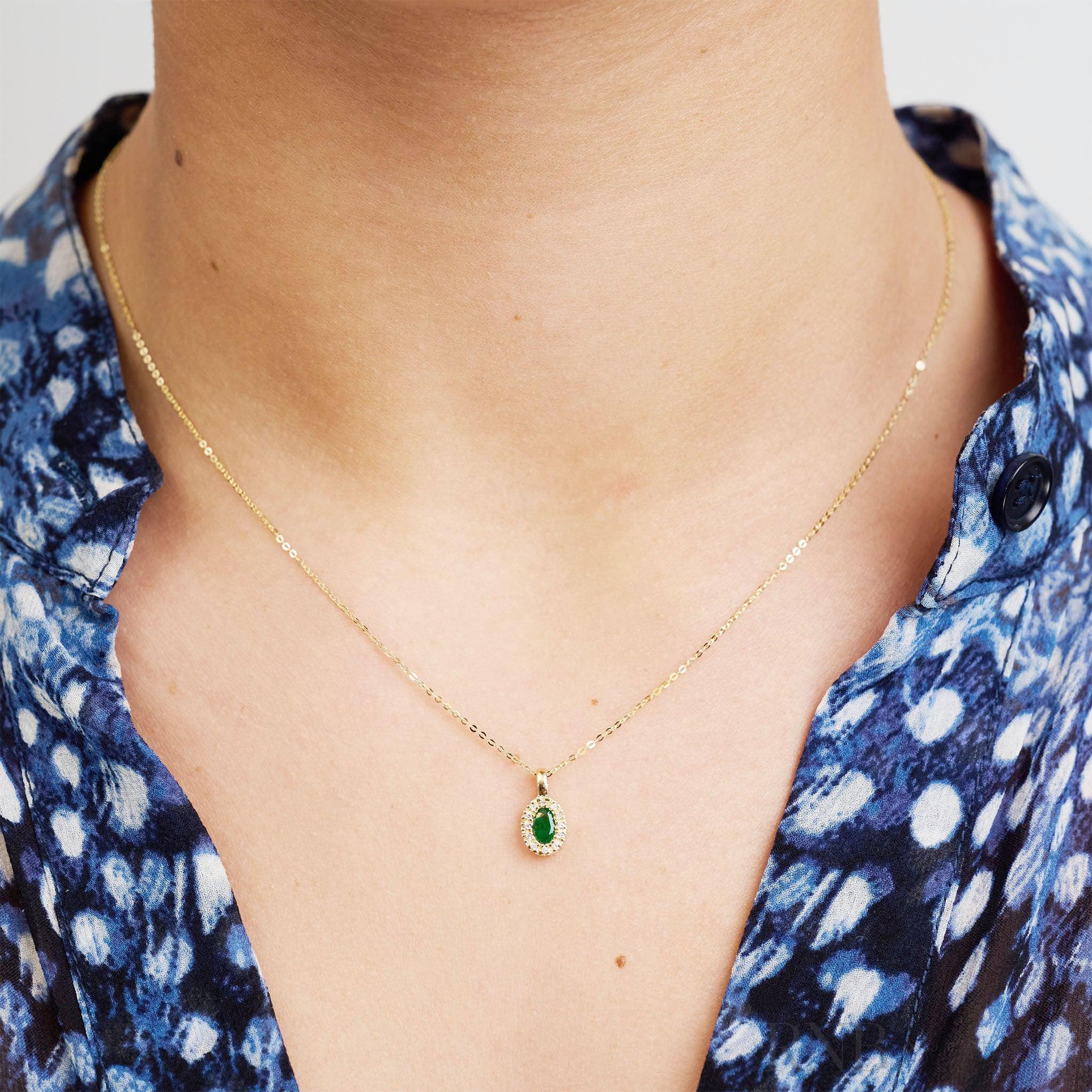 Oval Precious Stone & Halo Diamond Pendant-RNB Jewellery