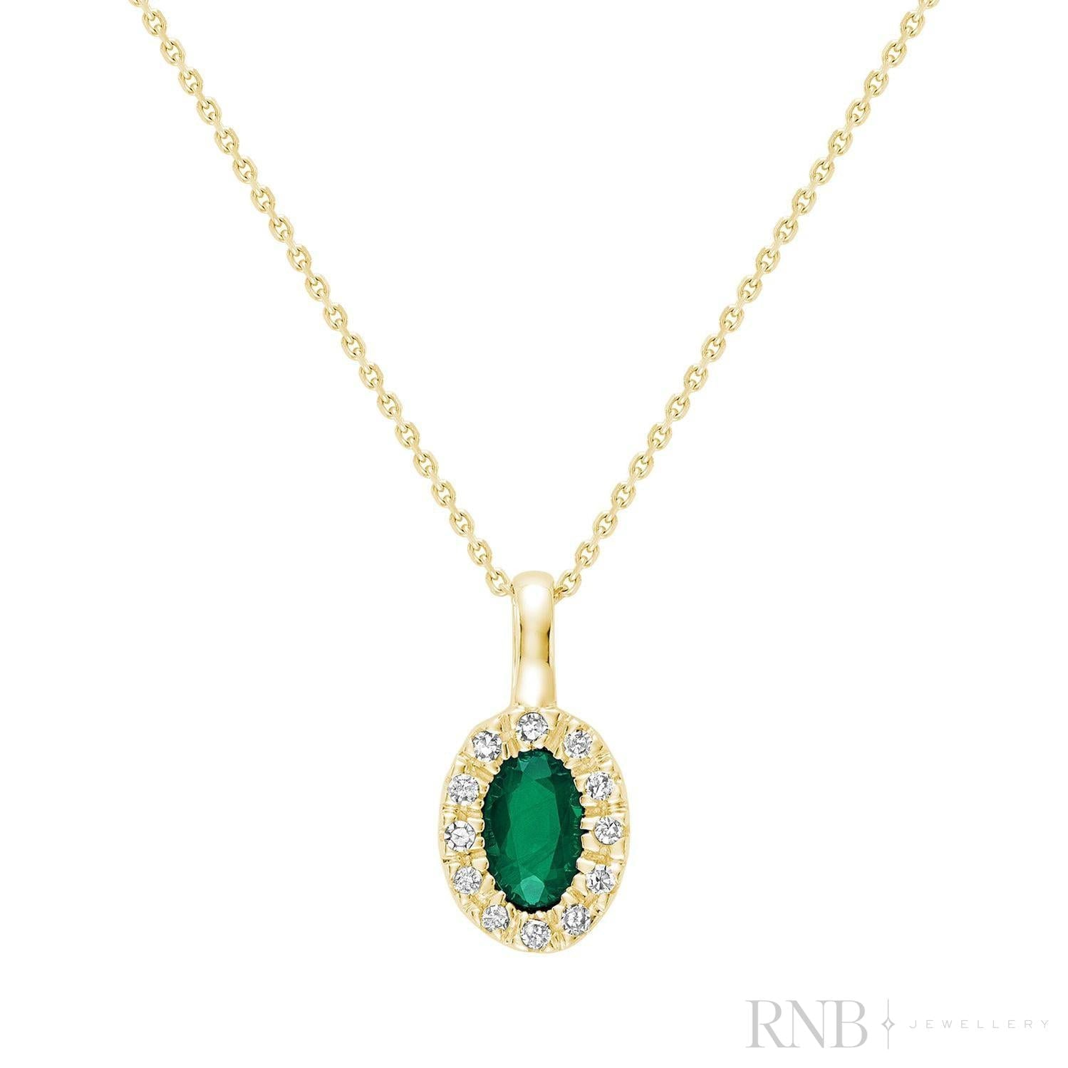 Oval Precious Stone & Halo Diamond Pendant-RNB Jewellery