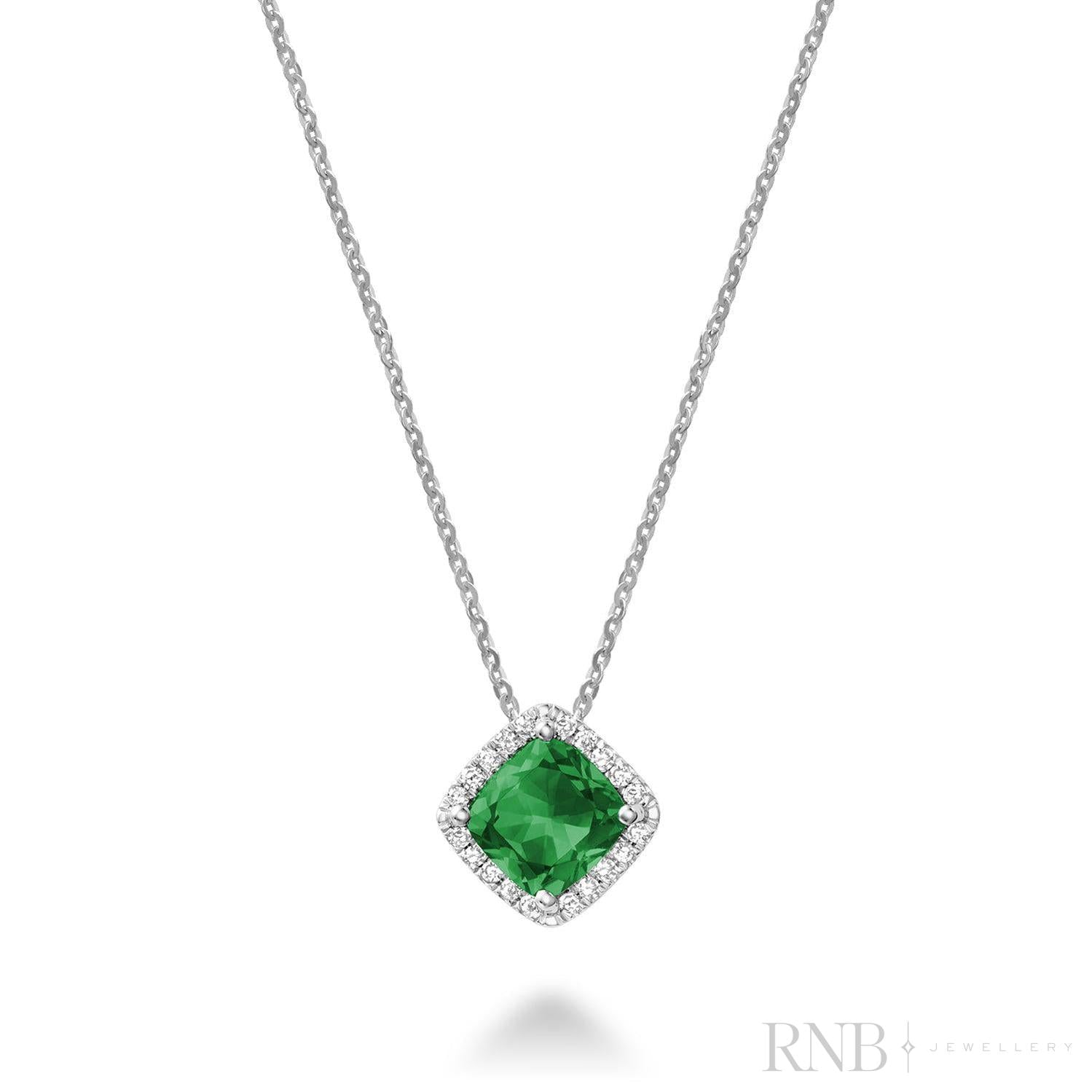 Cushion Cut Colored Stone Halo Diamond Pendant-RNB Jewellery