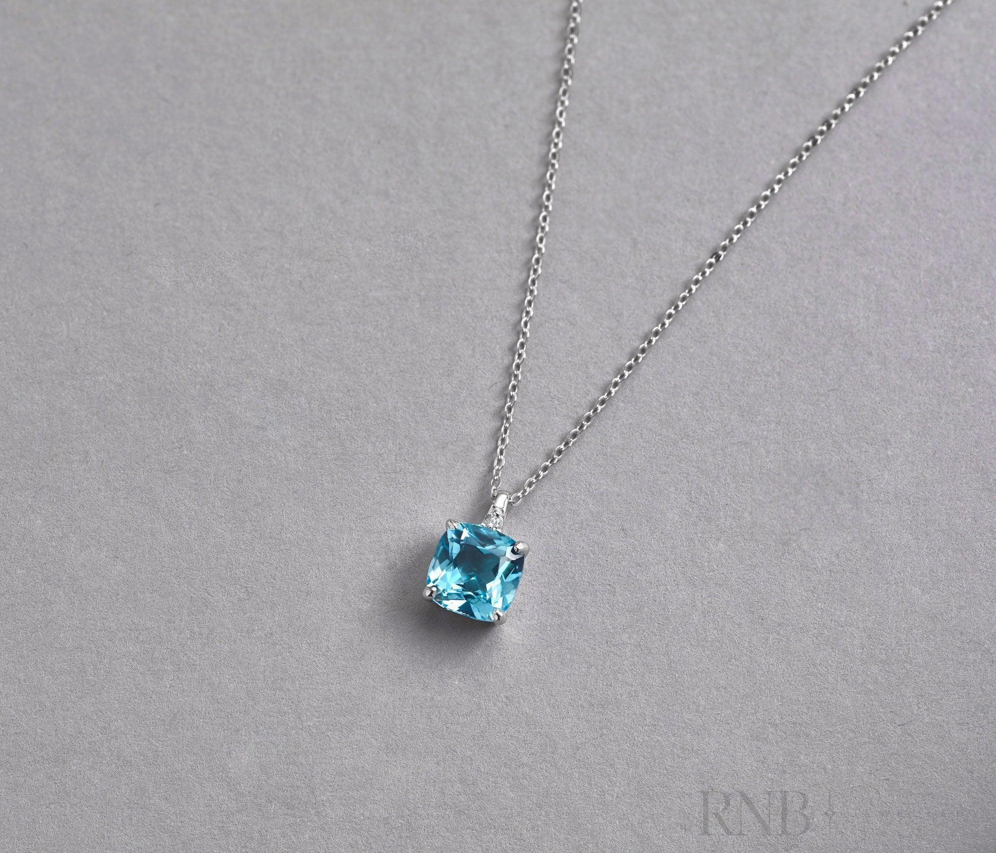 Cushion Cut Colored Stone and Diamond Pendant-RNB Jewellery