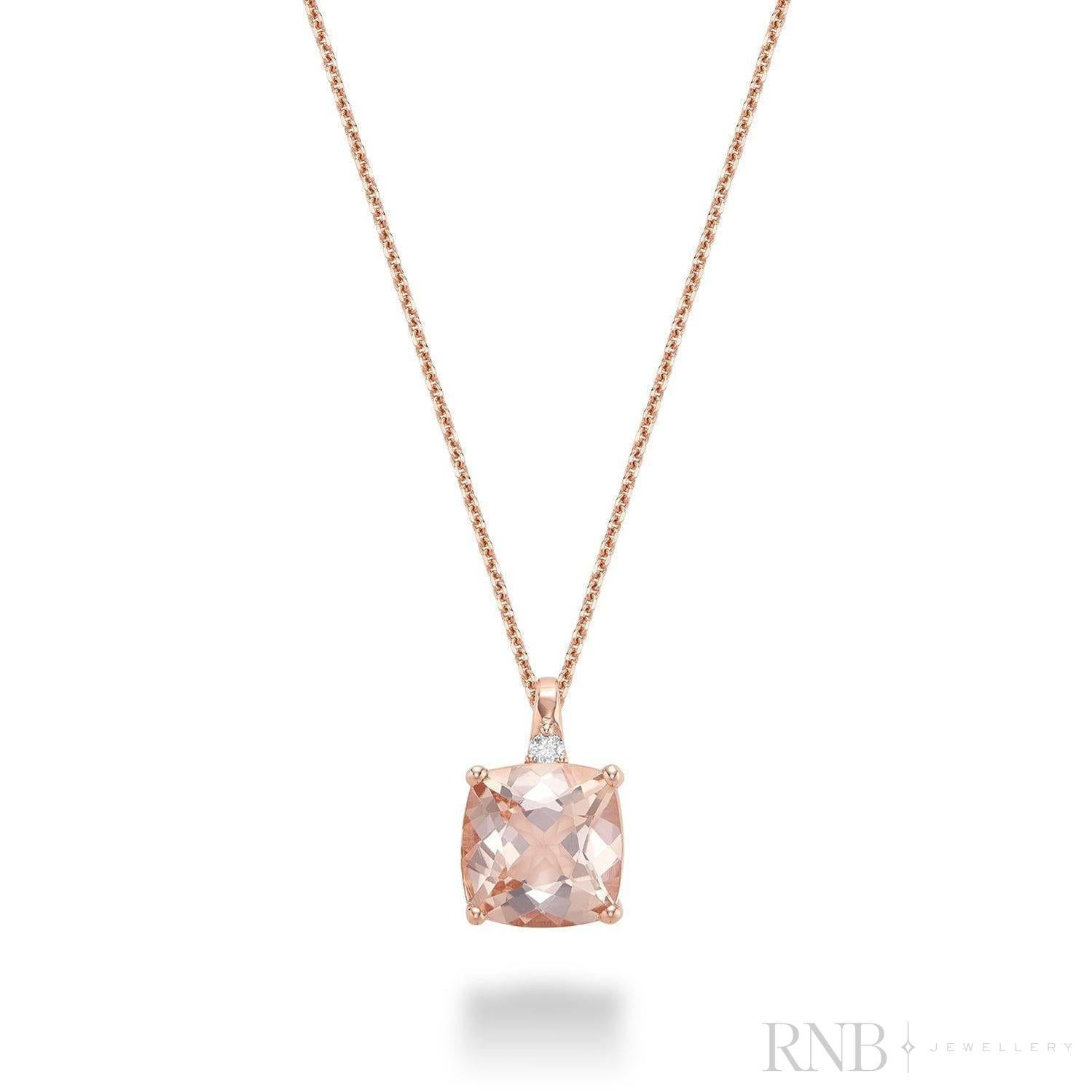 Cushion Cut Morganite and Diamond Pendant-RNB Jewellery