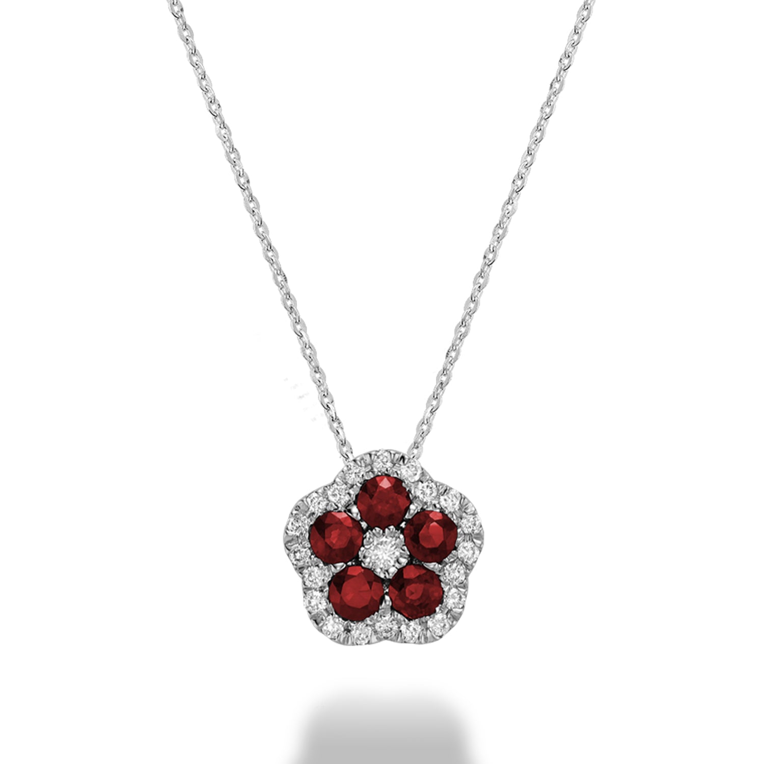 Hollow Flower Precious Stone & Diamond Pendant