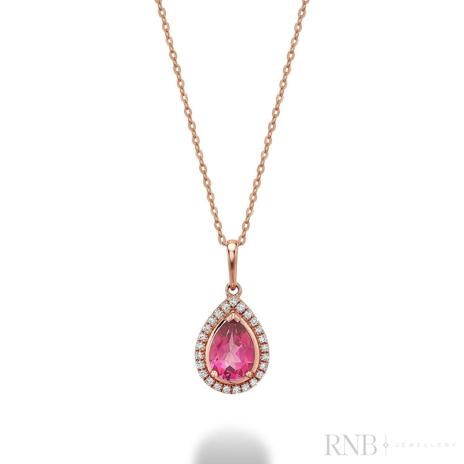 Pear Shape Pink Topaz Halo Diamond Pendant-RNB Jewellery