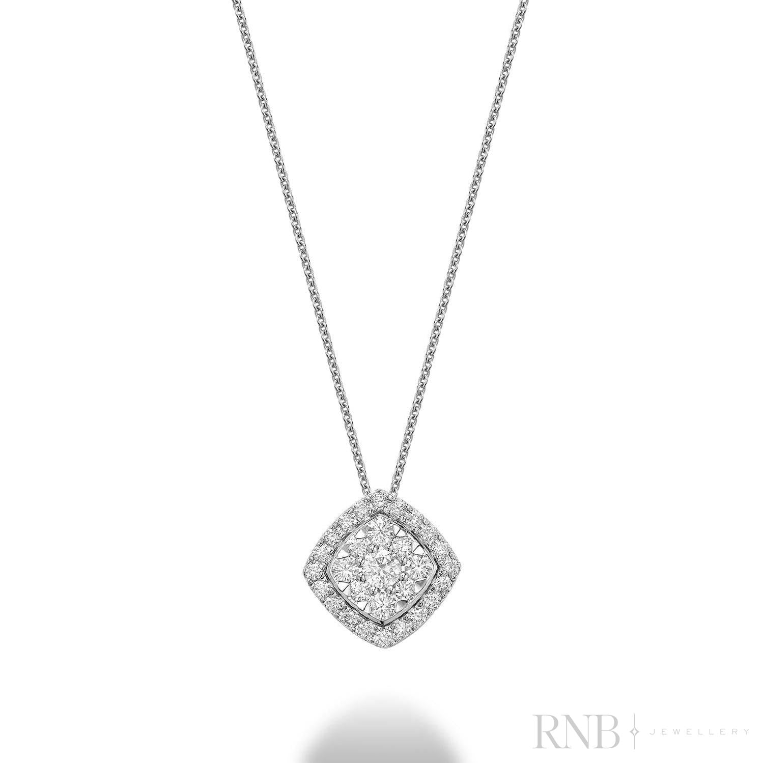 Cushion Shape Pave Halo Diamond Pendant-RNB Jewellery