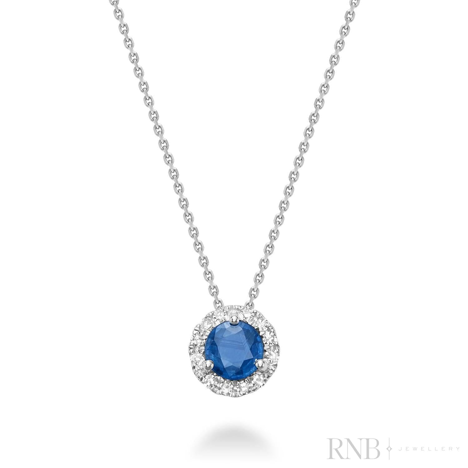 Blue Sapphire & Diamond Halo Pendant-RNB Jewellery