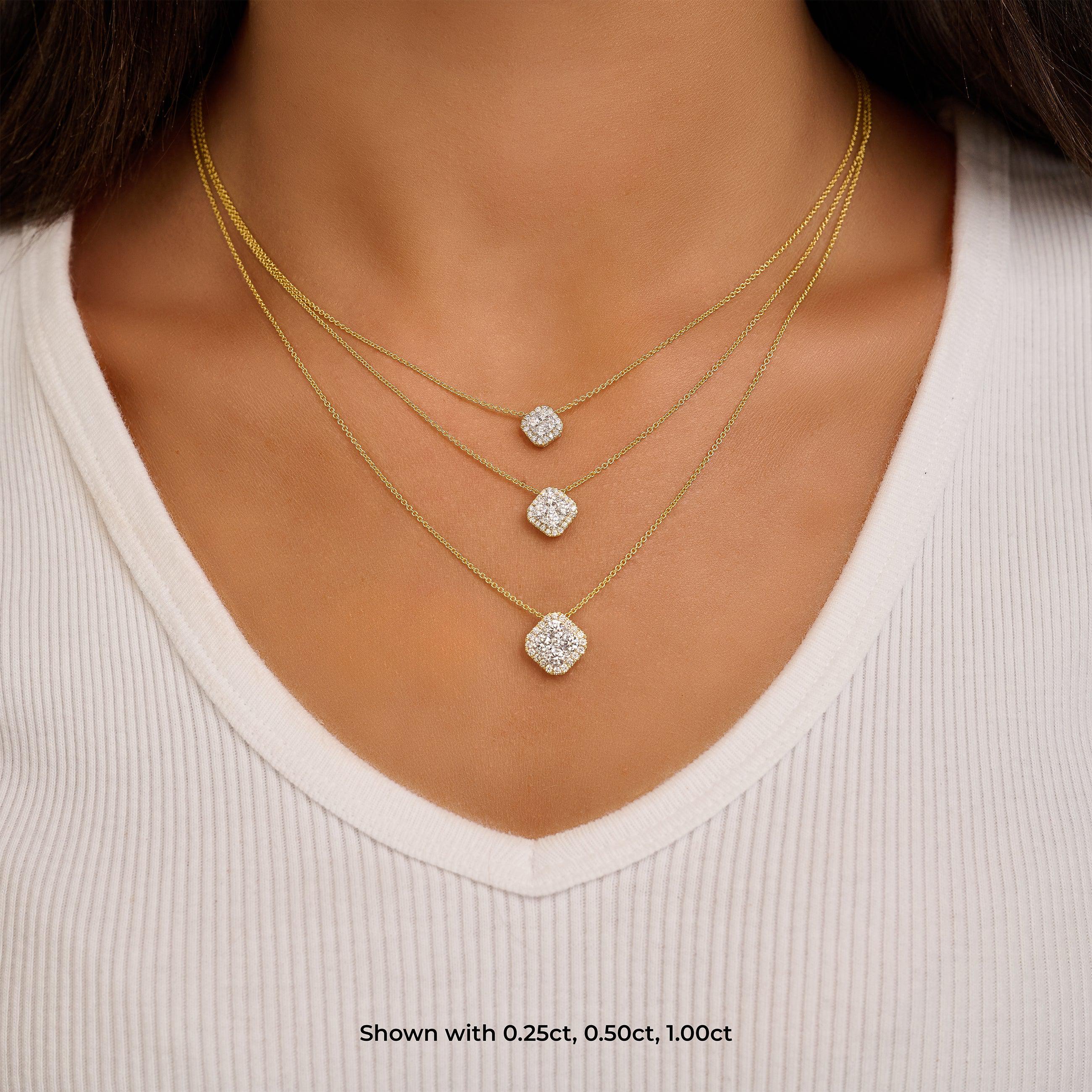 Cushion Illusion Set Diamond Necklace-RNB Jewellery