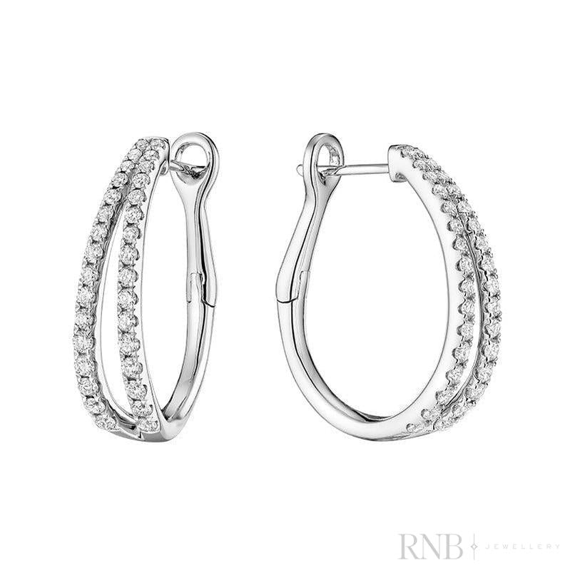 Double Row Diamond Loop Earrings-RNB Jewellery